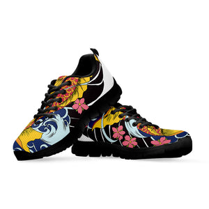 Japanese Koi And Flower Tattoo Print Black Sneakers