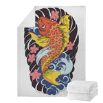 Japanese Koi And Flower Tattoo Print Blanket