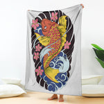 Japanese Koi And Flower Tattoo Print Blanket