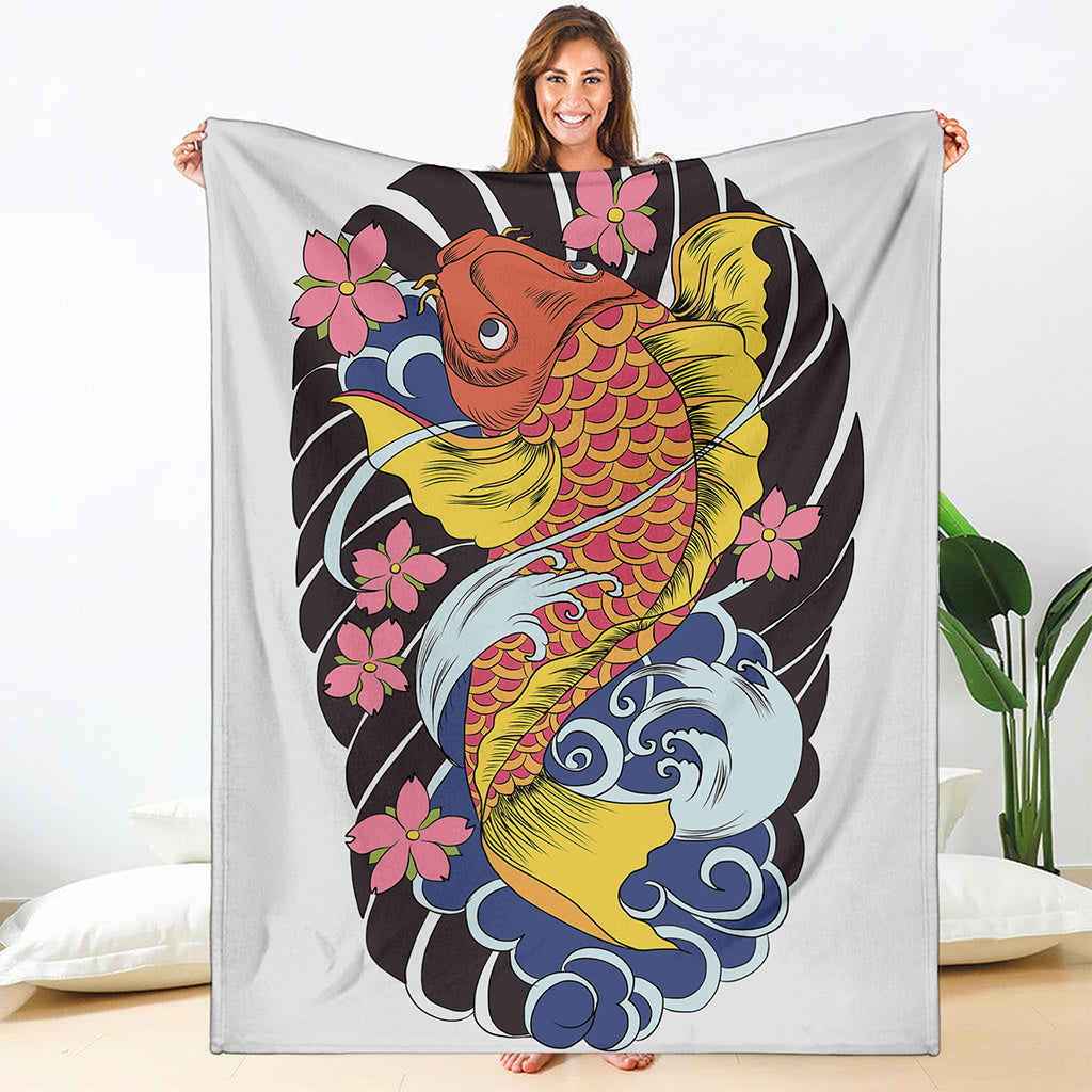 Japanese Koi And Flower Tattoo Print Blanket