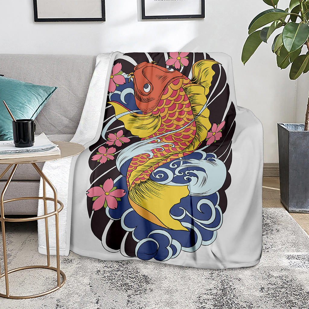 Japanese Koi And Flower Tattoo Print Blanket