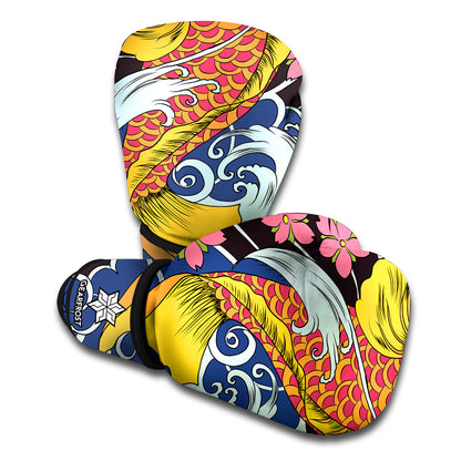 Japanese Koi And Flower Tattoo Print Boxing Gloves