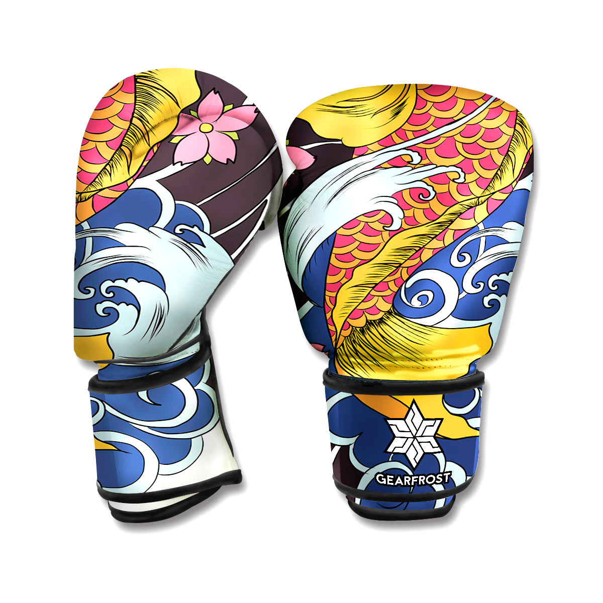 Japanese Koi And Flower Tattoo Print Boxing Gloves