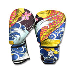 Japanese Koi And Flower Tattoo Print Boxing Gloves