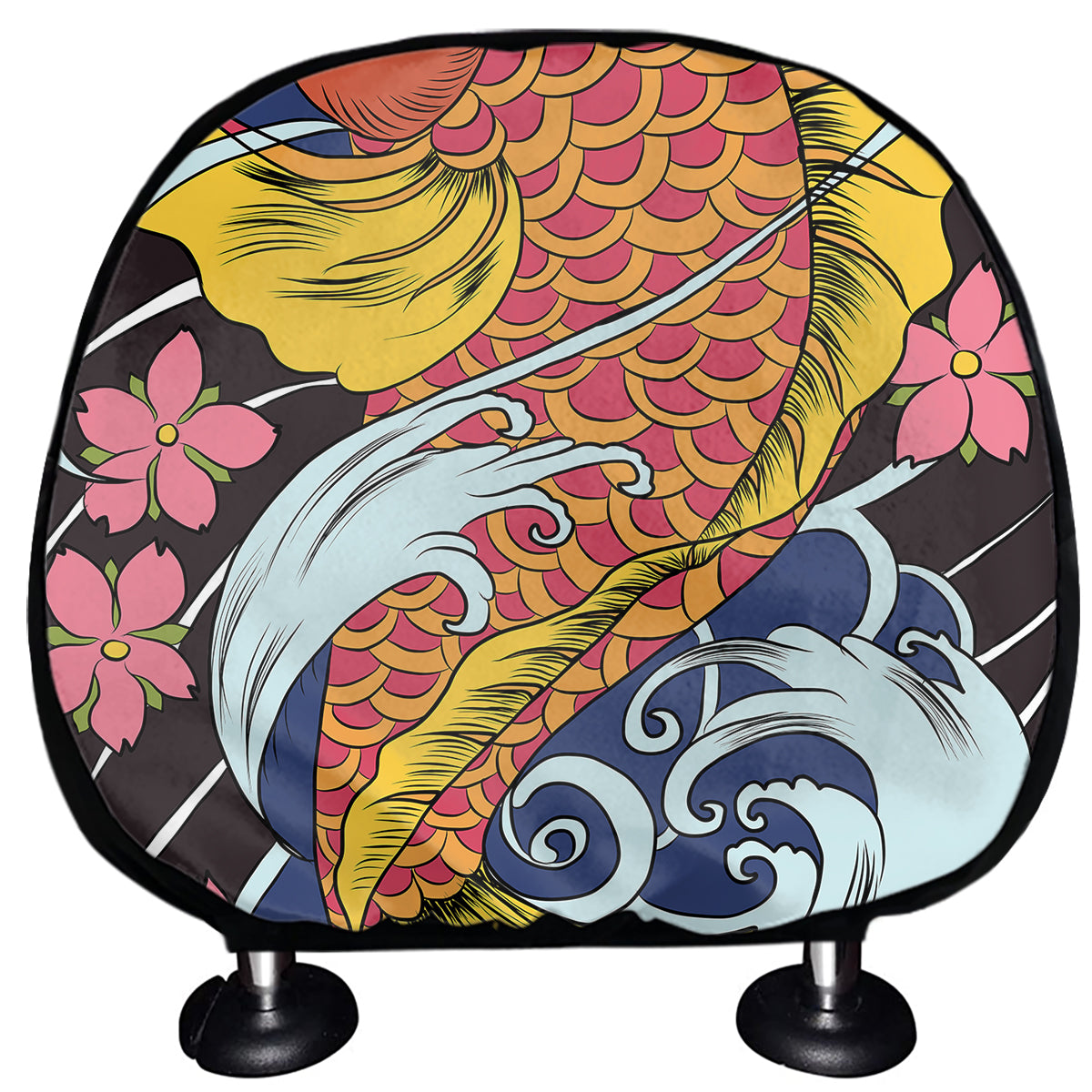 Japanese Koi And Flower Tattoo Print Car Headrest Covers