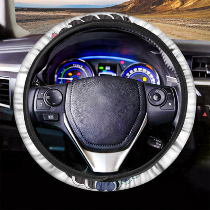 Japanese Koi And Flower Tattoo Print Car Steering Wheel Cover