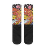 Japanese Koi And Flower Tattoo Print Crew Socks