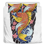 Japanese Koi And Flower Tattoo Print Duvet Cover Bedding Set