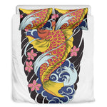 Japanese Koi And Flower Tattoo Print Duvet Cover Bedding Set