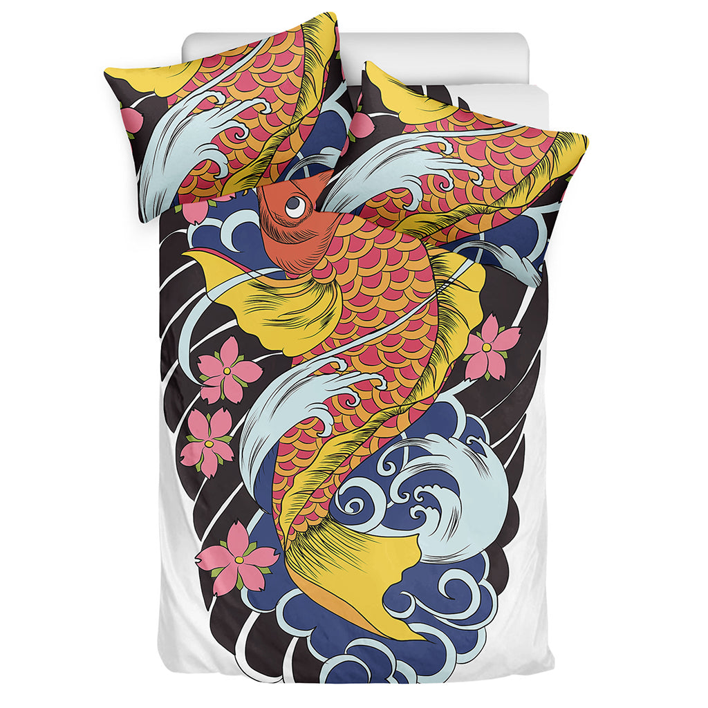 Japanese Koi And Flower Tattoo Print Duvet Cover Bedding Set