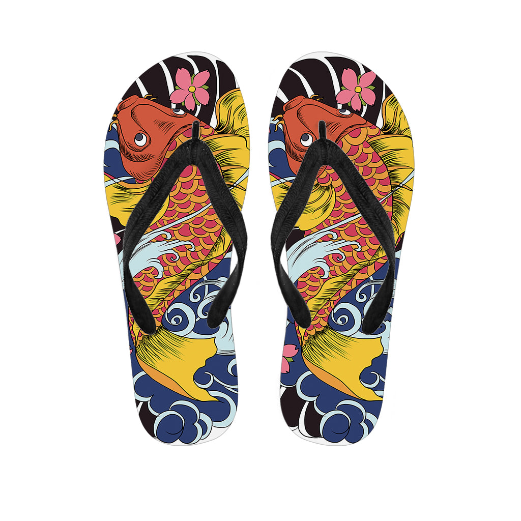 Japanese Koi And Flower Tattoo Print Flip Flops