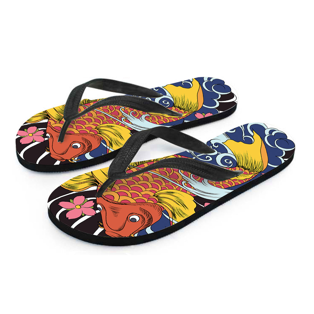 Japanese Koi And Flower Tattoo Print Flip Flops