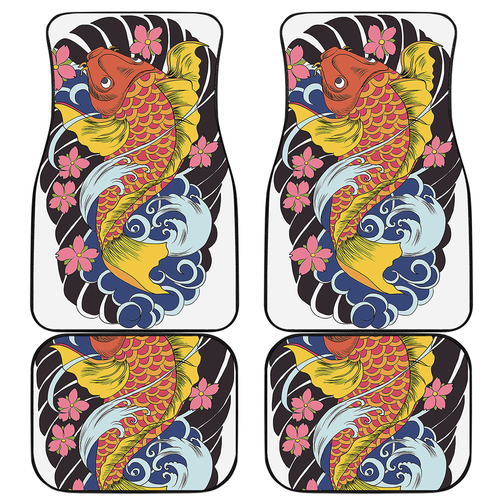 Japanese Koi And Flower Tattoo Print Front and Back Car Floor Mats