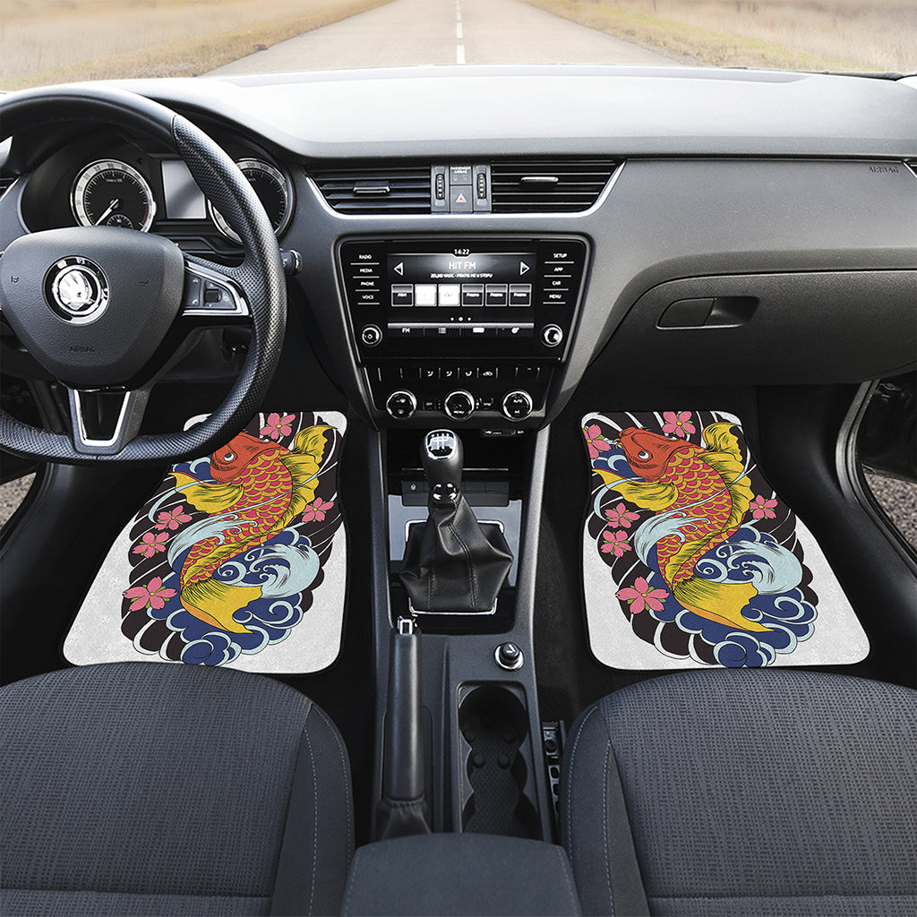 Japanese Koi And Flower Tattoo Print Front and Back Car Floor Mats