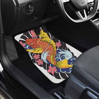 Japanese Koi And Flower Tattoo Print Front and Back Car Floor Mats