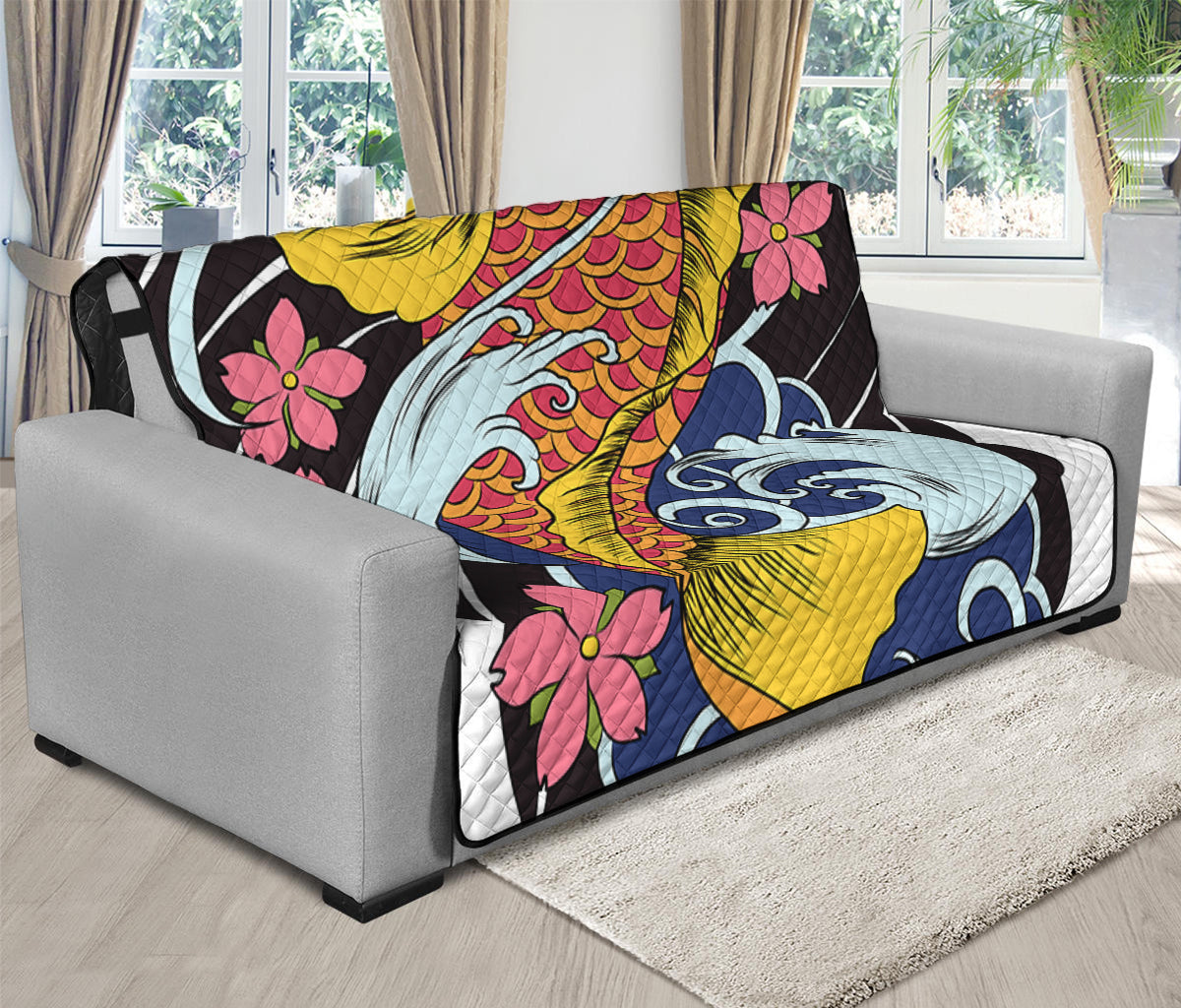 Japanese Koi And Flower Tattoo Print Futon Protector