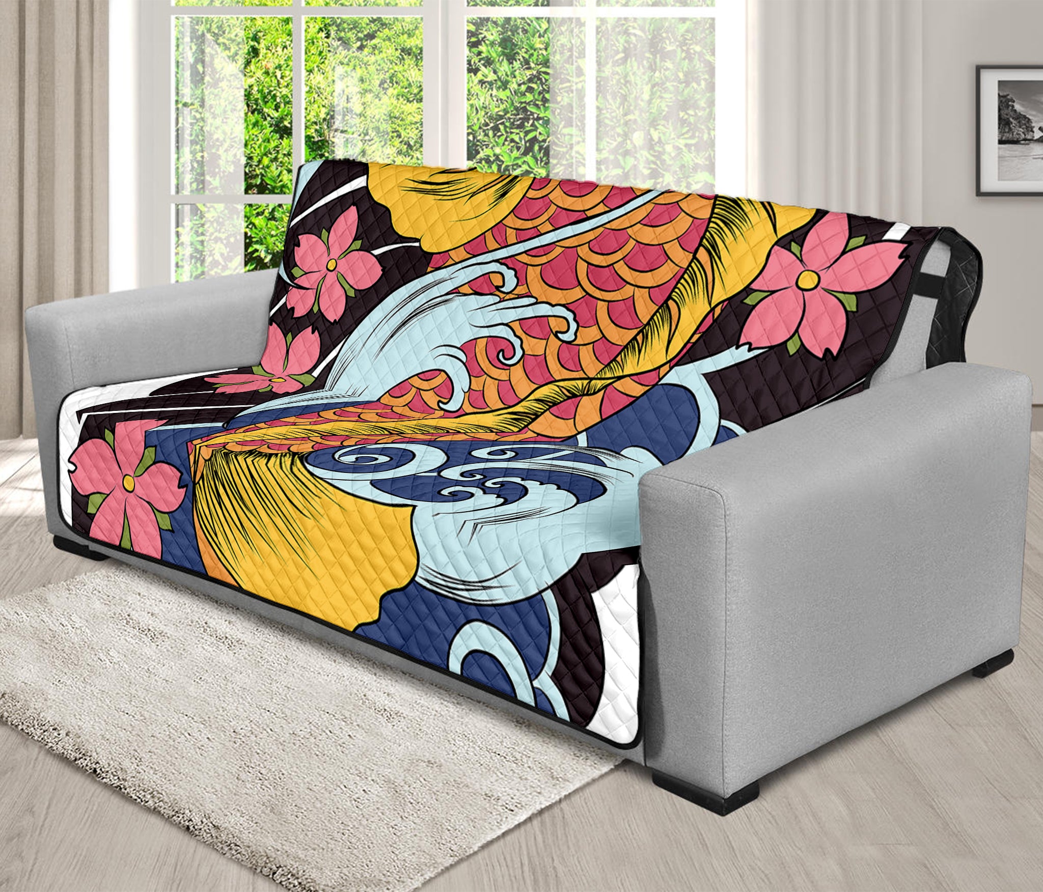 Japanese Koi And Flower Tattoo Print Futon Protector