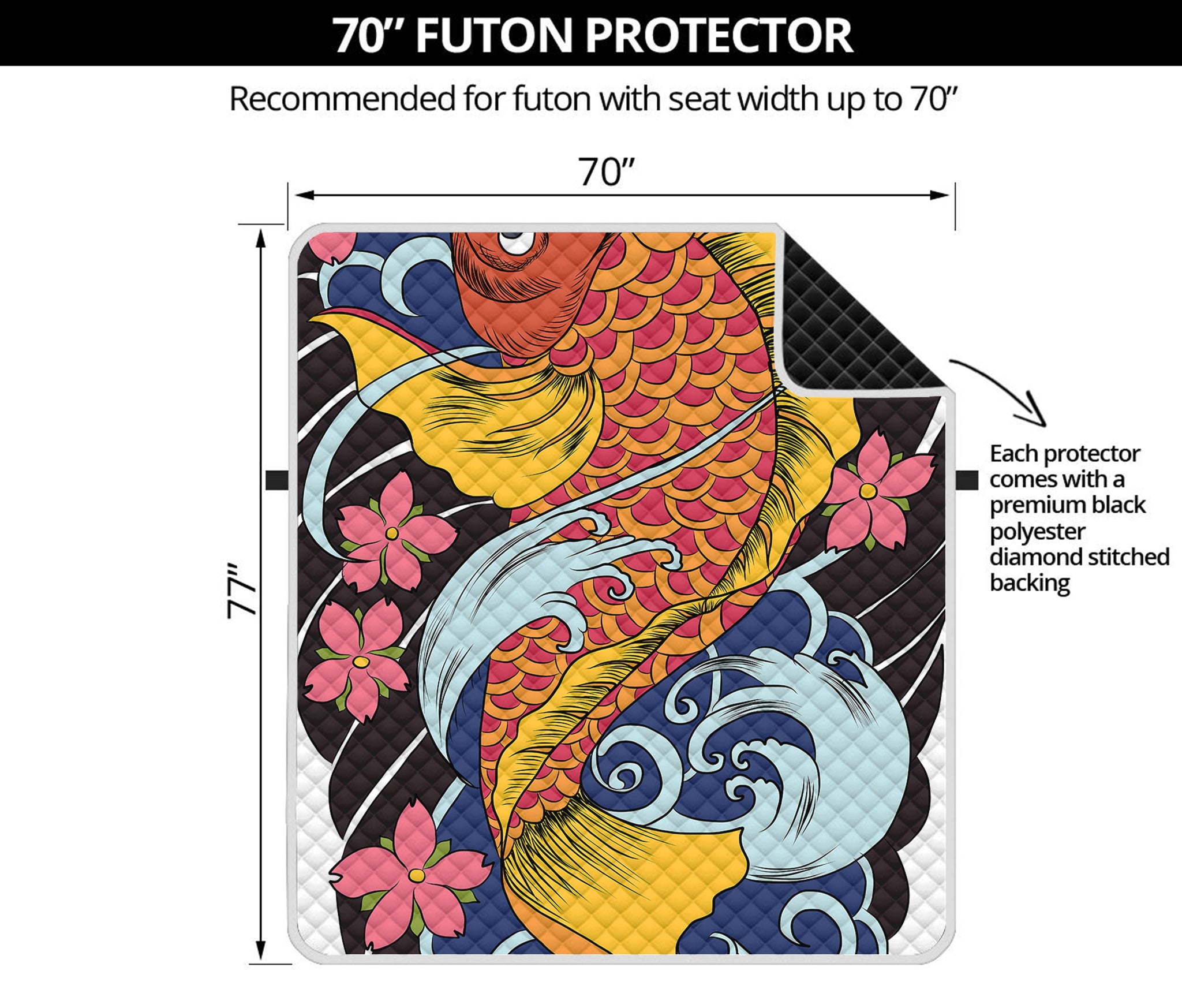 Japanese Koi And Flower Tattoo Print Futon Protector