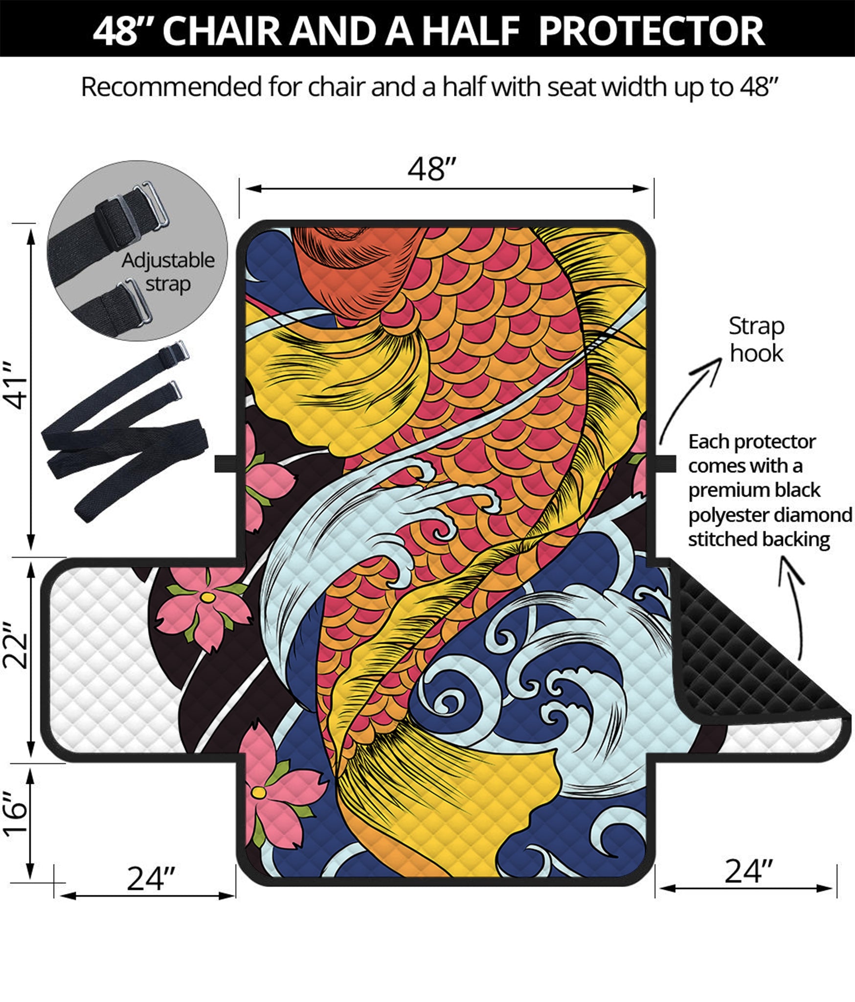 Japanese Koi And Flower Tattoo Print Half Sofa Protector