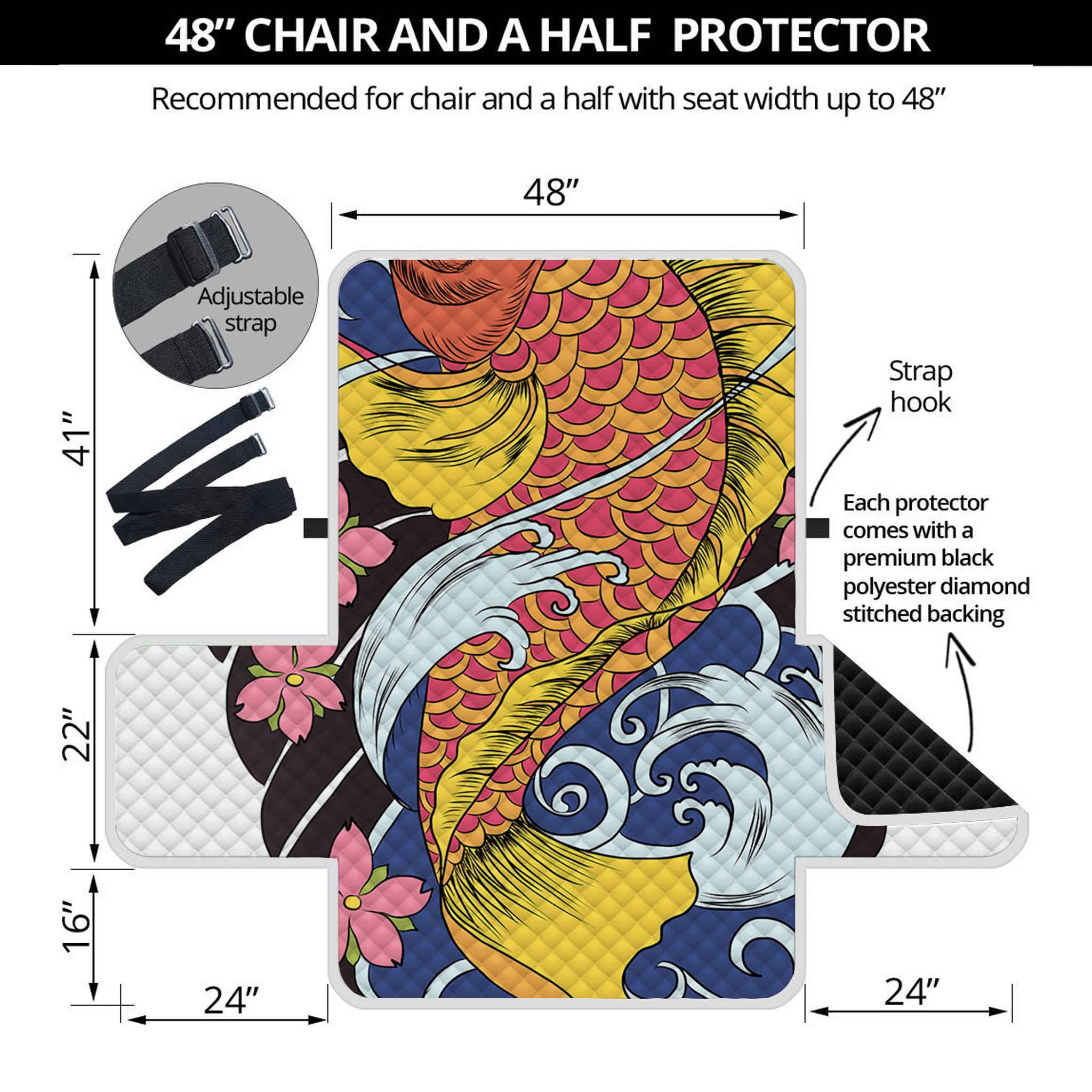 Japanese Koi And Flower Tattoo Print Half Sofa Protector