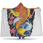 Japanese Koi And Flower Tattoo Print Hooded Blanket