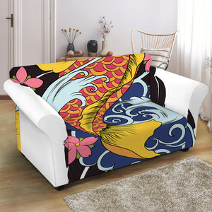 Japanese Koi And Flower Tattoo Print Loveseat Slipcover