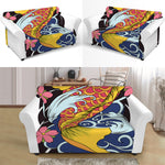 Japanese Koi And Flower Tattoo Print Loveseat Slipcover