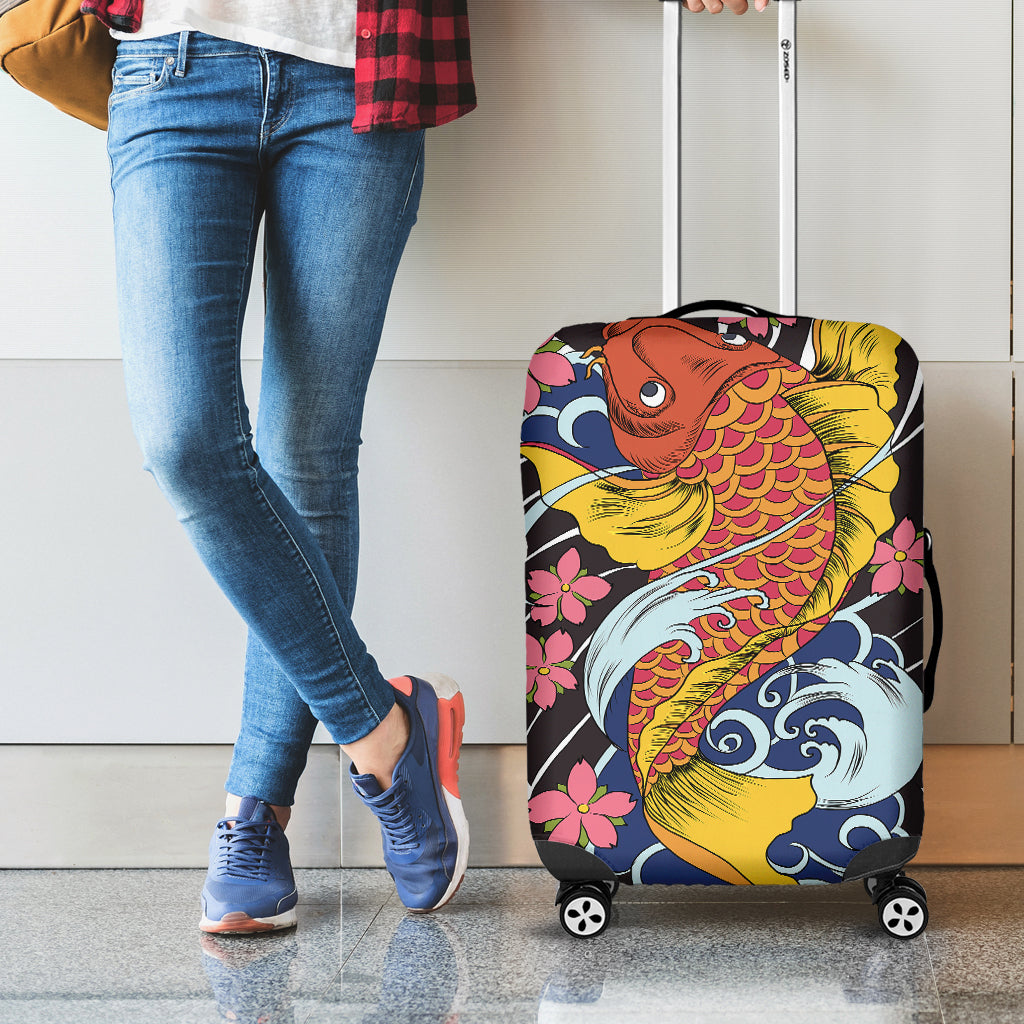 Japanese Koi And Flower Tattoo Print Luggage Cover