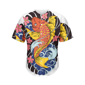 Japanese Koi And Flower Tattoo Print Men's Baseball Jersey