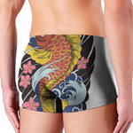Japanese Koi And Flower Tattoo Print Men's Boxer Briefs