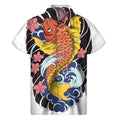 Japanese Koi And Flower Tattoo Print Men's Short Sleeve Shirt