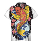 Japanese Koi And Flower Tattoo Print Men's Short Sleeve Shirt