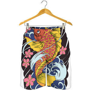 Japanese Koi And Flower Tattoo Print Men's Shorts