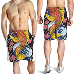 Japanese Koi And Flower Tattoo Print Men's Shorts