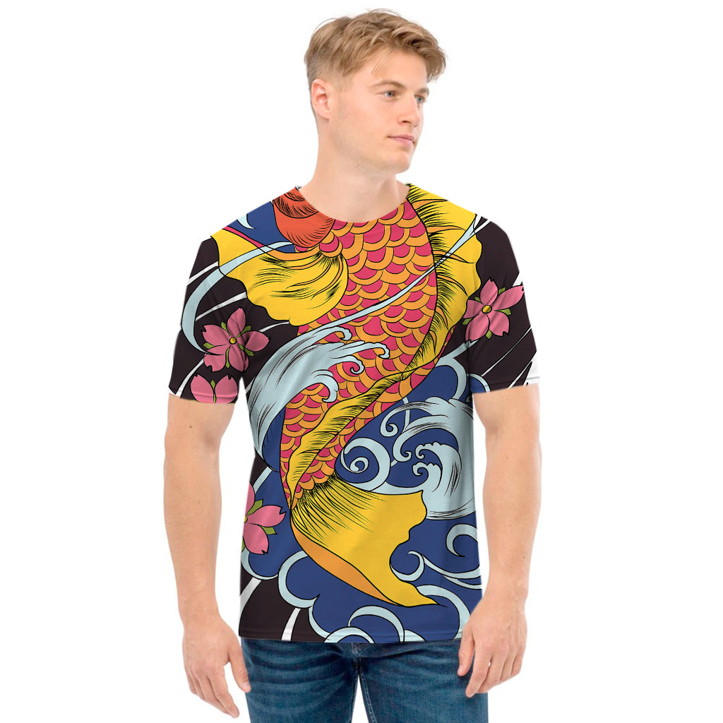 Japanese Koi And Flower Tattoo Print Men's T-Shirt