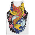 Japanese Koi And Flower Tattoo Print Men's Tank Top