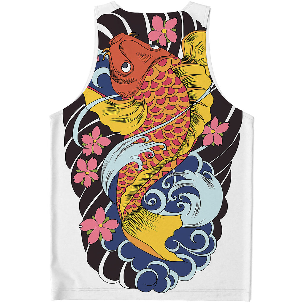 Japanese Koi And Flower Tattoo Print Men's Tank Top