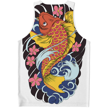 Japanese Koi And Flower Tattoo Print Men's Tank Top