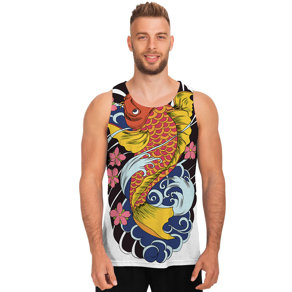 Japanese Koi And Flower Tattoo Print Men's Tank Top