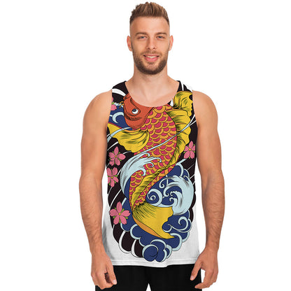 Japanese Koi And Flower Tattoo Print Men's Tank Top