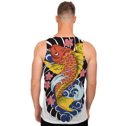 Japanese Koi And Flower Tattoo Print Men's Tank Top