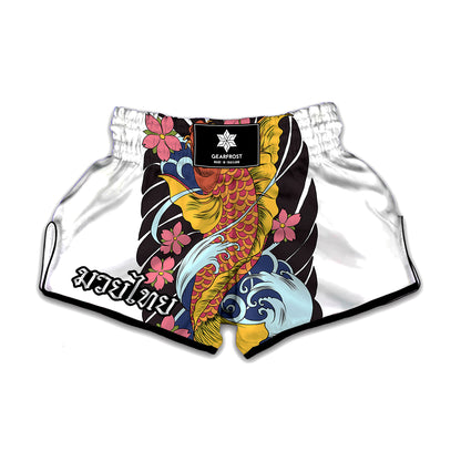 Japanese Koi And Flower Tattoo Print Muay Thai Boxing Shorts