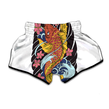 Japanese Koi And Flower Tattoo Print Muay Thai Boxing Shorts