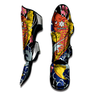 Japanese Koi And Flower Tattoo Print Muay Thai Shin Guard