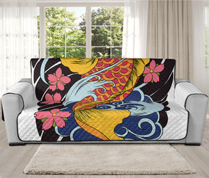 Japanese Koi And Flower Tattoo Print Oversized Sofa Protector