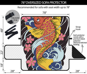 Japanese Koi And Flower Tattoo Print Oversized Sofa Protector