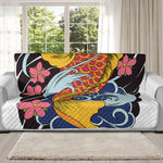 Japanese Koi And Flower Tattoo Print Oversized Sofa Protector