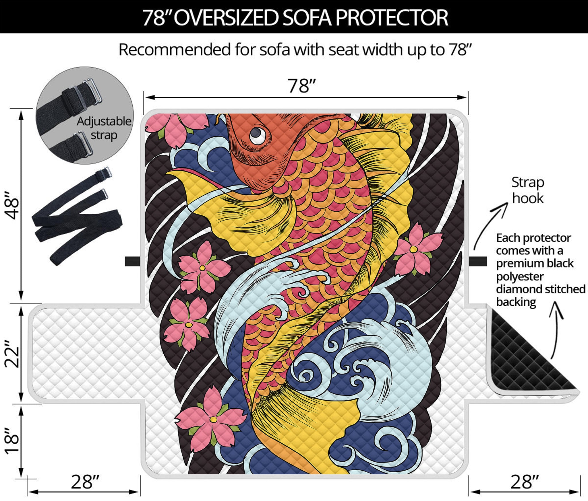 Japanese Koi And Flower Tattoo Print Oversized Sofa Protector