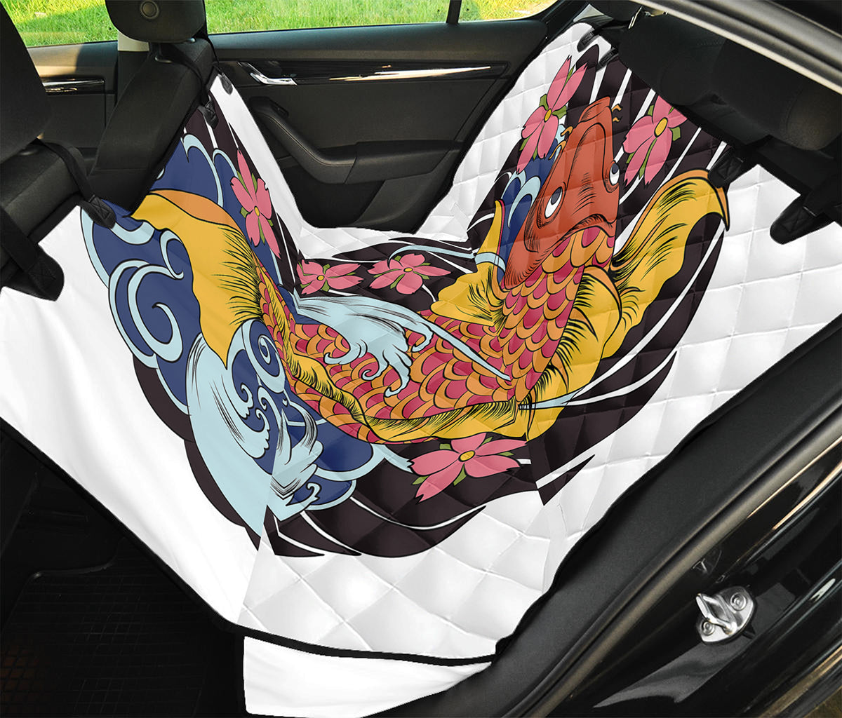 Japanese Koi And Flower Tattoo Print Pet Car Back Seat Cover