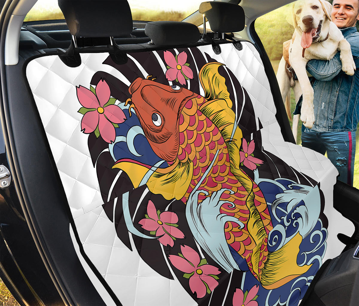 Japanese Koi And Flower Tattoo Print Pet Car Back Seat Cover